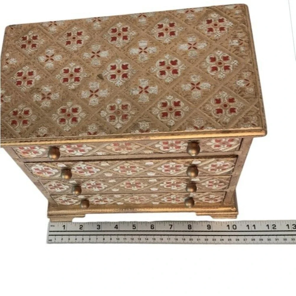Vintage MELE Jewel Case Red & Gold Gilt Wood Jewelry Box Florentine Style Japan